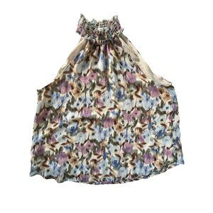 Kylie Paige Top Size Large Halter Floral Watercolor Sleeveless Smocked Neck Boho